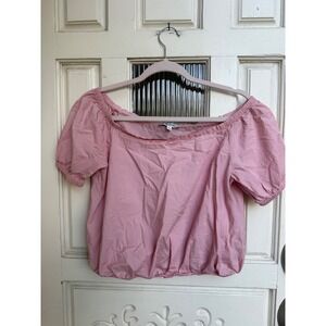 Madewell Pink Cotton Off The Shoulder Puff Sleeve Crop Top Size Small